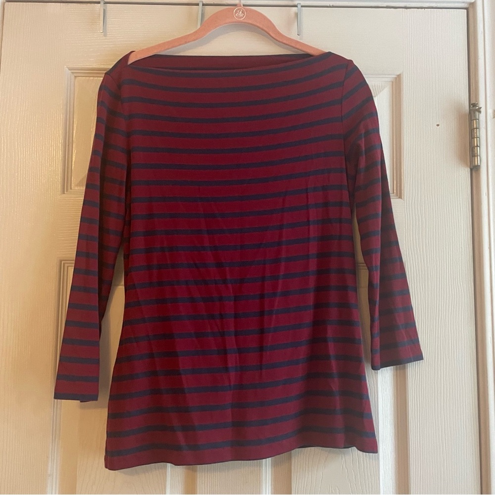 Old Navy Medium Red Navy Striped 3/4 Sleeve Top